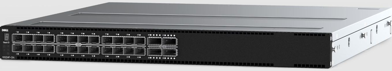Dell S5224F-ON - 24 × 25GbE SFP28 / 4 × 100GbE QSFP28, 1AC PSU, 4 Fans, 1U High-Performance Layer 3 Data Center Switch