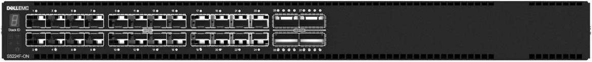 Dell S5224F-ON - 24 × 25GbE SFP28 / 4 × 100GbE QSFP28, 1AC PSU, 4 Fans, 1U High-Performance Layer 3 Data Center Switch