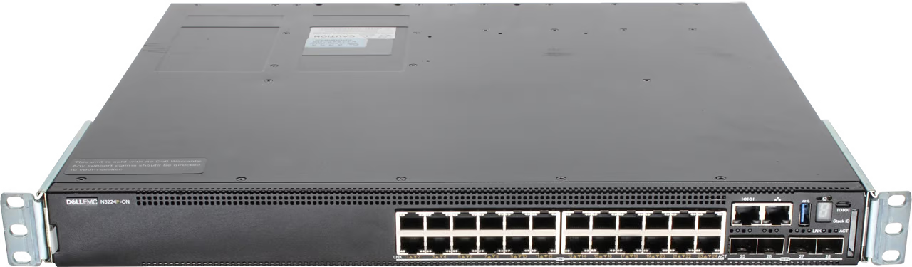 Dell EMC N3224P-ON rear view with dual hot-swappable power supplies
