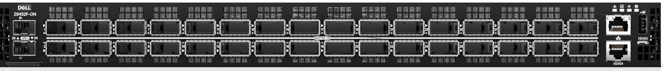 Dell Z9432F-ON front panel with 32 × QSFP56-DD high-speed ports
