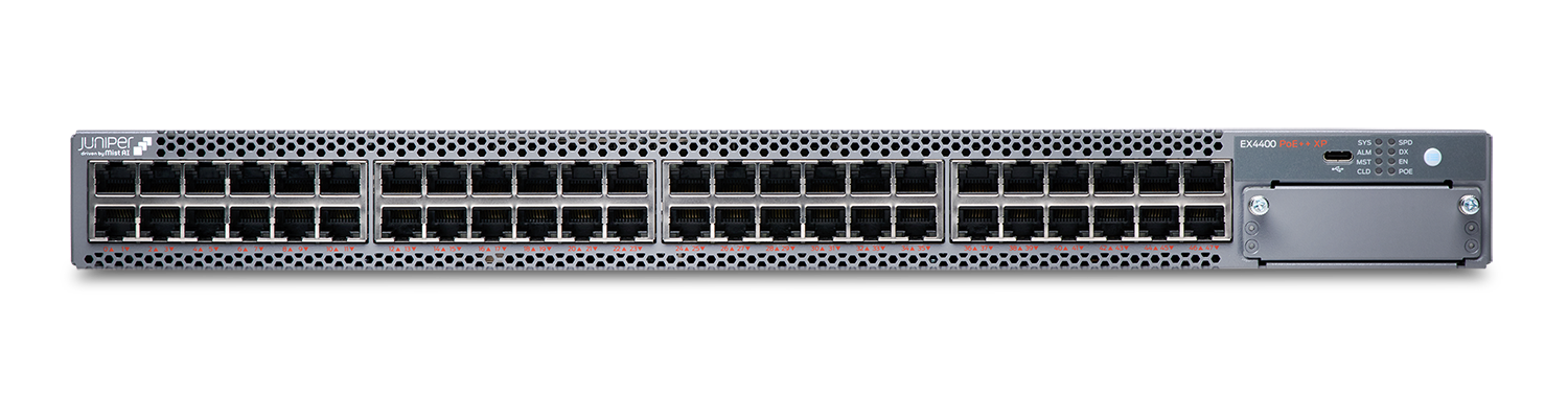 Juniper EX4400-48XP - 48× 1/2.5/5/10GbE PoE++ Multigig Access Switch with 4× 25GbE Uplinks, 3,600W PoE Budget, 1U Design